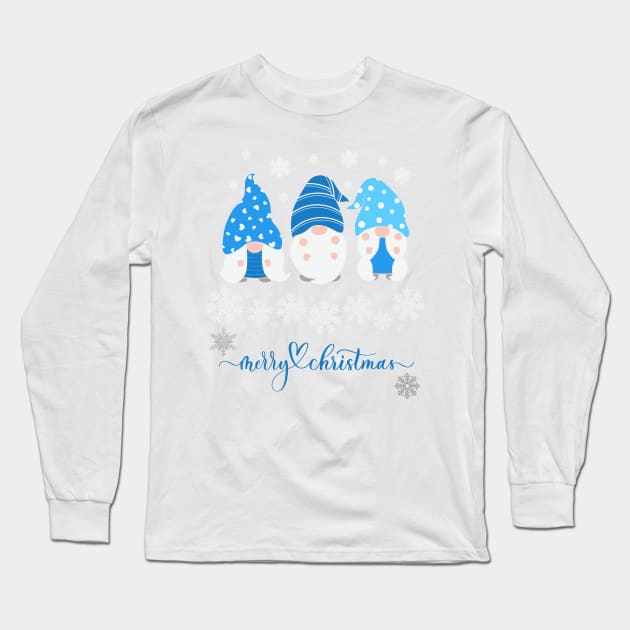 Blue Christmas Gnomes Long Sleeve T-Shirt by stressless